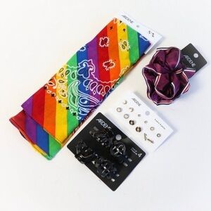 Set of hair accessories bandana scrunchie earrings boho summer beach jewelry fun